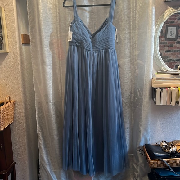 David's Bridal | Dresses | Davids Bridal Bridesmaid Floor Length Long Steel Blue Plus Size Dress Nwt 6